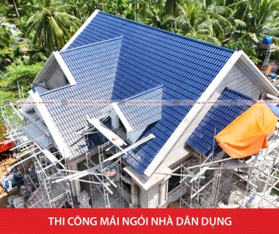 Công trình mái Thái sắp hoàn thiện tại Bến Tre